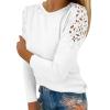 Lace Crochet Tops for Women Flowy Oversized Tshirts Ladies Long Sleeve Round Neck T-Shirt Loose Fit BlouseWhite, XL view 1