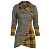 Women's Long Sleeve Button Cowl Neck Plaid Asymmetrical Hem Casual Splicing Shirts Tunic Top Blouse?1B-Yellow, XXXXL view 1