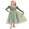 AFAVOM Toddler Girls Velvet Dress Floral Embroidery Flower Girl Dress Wedding Winter Long Sleeve Formal Dress Kids Fall Christmas Tutu Dress Tea Party Princess Pageant Tulle Dress Green 7-8 Years view 1