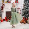 AFAVOM Toddler Girls Velvet Dress Floral Embroidery Flower Girl Dress Wedding Winter Long Sleeve Formal Dress Kids Fall Christmas Tutu Dress Tea Party Princess Pageant Tulle Dress Green 7-8 Years view 3