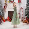 AFAVOM Toddler Girls Velvet Dress Floral Embroidery Flower Girl Dress Wedding Winter Long Sleeve Formal Dress Kids Fall Christmas Tutu Dress Tea Party Princess Pageant Tulle Dress Green 7-8 Years view 4