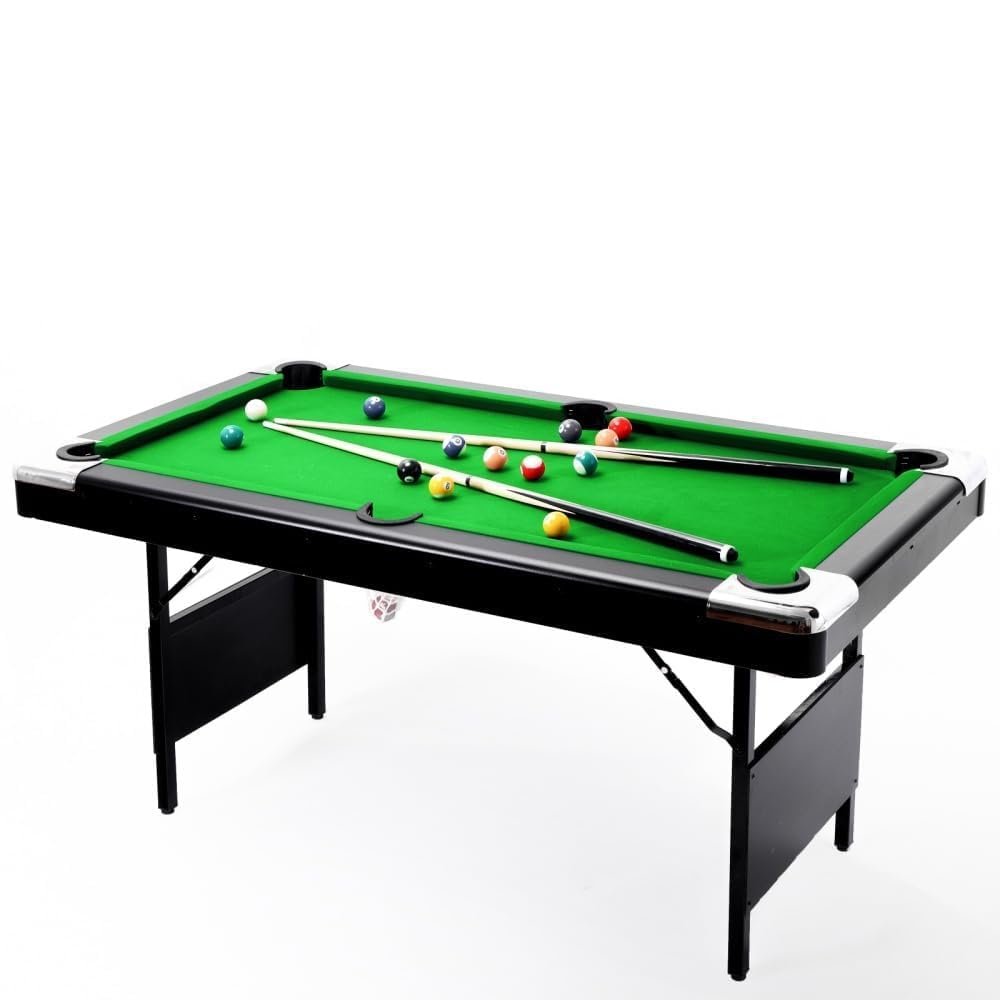 Curtainboro Folding Billiard/Pool Table, 5.5/6/7 FT Portable Folding Billiards Table with Cues, Ball, Rack, Game Pool Table for Whole Family Number Use Green Tablecloth 7FT