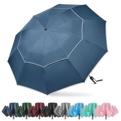 G4Free 54 Inch Windproof Inverted Umbrella with Reflective Stripe, Large Compact Reverse Golf Travel Umbrella for Rain 10 Ribs Double Canopy Automatic Open Close(Blue)