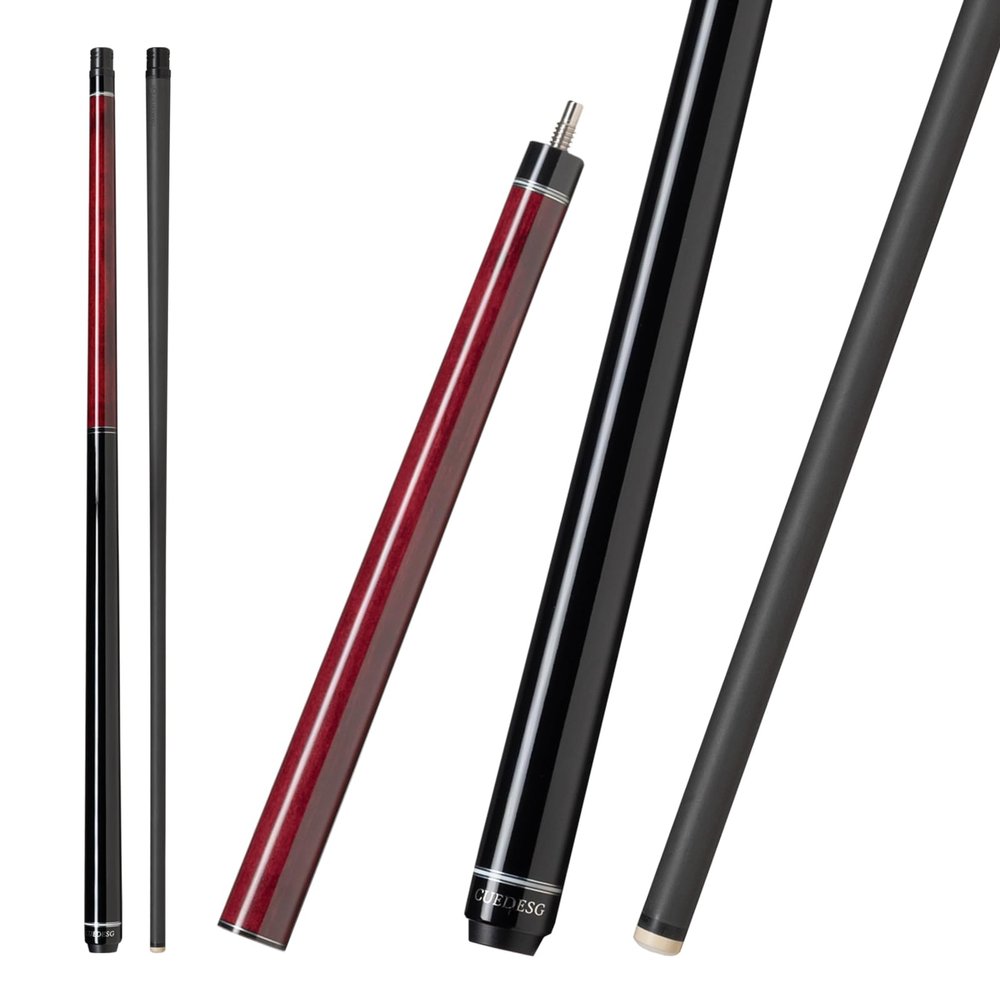 CUEDESG Carbon Fiber Break Cue Pool Stick,3 Piece Breaking Cue Stick,Low Deflection Jump Break Cue,13mm Pro Tip with PU Bag(21oz_Red)