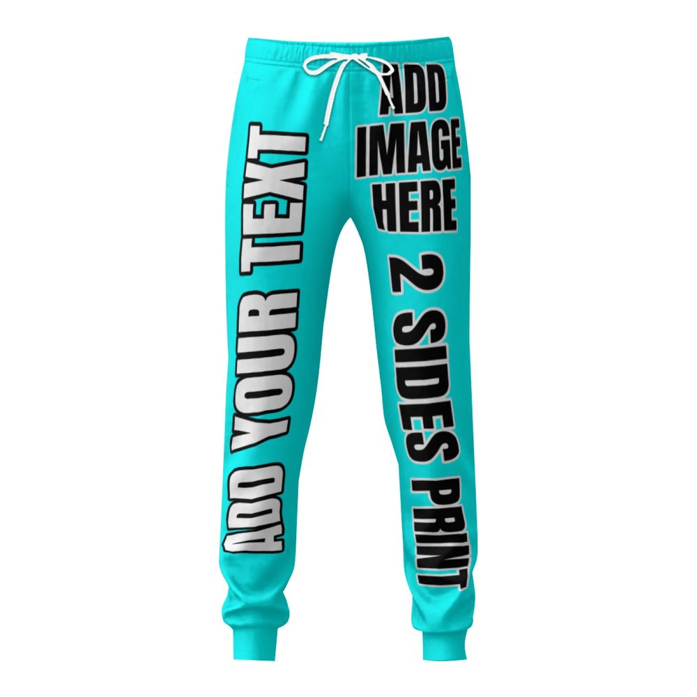 Custom Sweatpants for Men with Photo Text Bulk Customized Sweatpants Make Your Own Text Custom Funny Sweatpants Add Your Own Image Text Personalized Logo Sweatpants 4X-Large Cyan