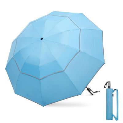 G4Free 54 Inch Windproof Inverted Umbrella with Reflective Stripe, Large Compact Reverse Golf Travel Umbrella for Rain 10 Ribs Double Canopy Automatic Open Close(Sky Blue)