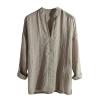Men Chinese Style Solid Color Loose V-Neck Long Sleeve Pullover Tops Breathable Casual Shirt Apricot M view 1