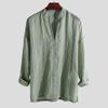 Men Chinese Style Solid Color Loose V-Neck Long Sleeve Pullover Tops Breathable Casual Shirt Apricot M view 4