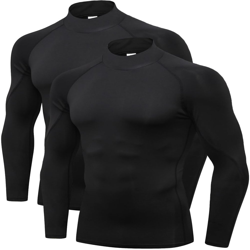 2/3 Pack Men's Compression Shirts Long Sleeve Workout Shirts Mock Turtleneck Athletic Base Layer Active Undershirts Tops