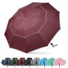 G4Free 54 Inch Windproof Inverted Umbrella with Reflective Stripe, Large Compact Reverse Golf Travel Umbrella for Rain 10 Ribs Double Canopy Automatic Open Close(Burgundy) view 1