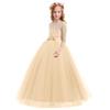 ABEHIK Flower Girls Fall Wedding Guest Dress Vintage Lace 3/4 Sleeves Floor Length Dress Birthday Party Evening Formal Pegeant Dance Gown First Communion Tulle Tutu Dresses Champagne 5-6 Years view 2
