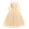 ABEHIK Flower Girls Fall Wedding Guest Dress Vintage Lace 3/4 Sleeves Floor Length Dress Birthday Party Evening Formal Pegeant Dance Gown First Communion Tulle Tutu Dresses Champagne 5-6 Years view 3