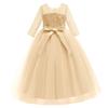 ABEHIK Flower Girls Fall Wedding Guest Dress Vintage Lace 3/4 Sleeves Floor Length Dress Birthday Party Evening Formal Pegeant Dance Gown First Communion Tulle Tutu Dresses Champagne 5-6 Years view 4
