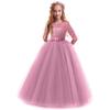 ABEHIK Flower Girls Fall Wedding Guest Dress Floral Lace 3/4 Sleeves Floor Length Dress Birthday Party Evening Formal Pegeant Dance Gown First Communion Tulle Tutu Dresses Bean Pink 9-10 Years view 1