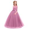 ABEHIK Flower Girls Fall Wedding Guest Dress Floral Lace 3/4 Sleeves Floor Length Dress Birthday Party Evening Formal Pegeant Dance Gown First Communion Tulle Tutu Dresses Bean Pink 9-10 Years view 2