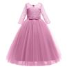 ABEHIK Flower Girls Fall Wedding Guest Dress Floral Lace 3/4 Sleeves Floor Length Dress Birthday Party Evening Formal Pegeant Dance Gown First Communion Tulle Tutu Dresses Bean Pink 9-10 Years view 3