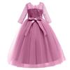 ABEHIK Flower Girls Fall Wedding Guest Dress Floral Lace 3/4 Sleeves Floor Length Dress Birthday Party Evening Formal Pegeant Dance Gown First Communion Tulle Tutu Dresses Bean Pink 9-10 Years view 4