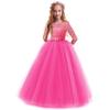 ABEHIK Flower Girls Fall Wedding Guest Dress Vintage Lace 3/4 Sleeves Floor Length Dress Birthday Party Evening Formal Pegeant Dance Gown First Communion Tulle Tutu Dresses Hot Pink 5-6 Years view 1