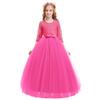 ABEHIK Flower Girls Fall Wedding Guest Dress Vintage Lace 3/4 Sleeves Floor Length Dress Birthday Party Evening Formal Pegeant Dance Gown First Communion Tulle Tutu Dresses Hot Pink 5-6 Years view 2