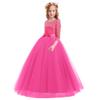 ABEHIK Flower Girls Fall Wedding Guest Dress Vintage Lace 3/4 Sleeves Floor Length Dress Birthday Party Evening Formal Pegeant Dance Gown First Communion Tulle Tutu Dresses Hot Pink 5-6 Years view 3