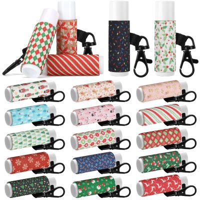 Sureio 20 Pieces Christmas Lip Balm Holder Keychain Bulk Clip on Lip Gloss Holder Keychain Tight-knit Elastic Lipstick Sleeves Pouch Gifts for Women Backpacks Bottle Xmas Goodie Bags Stuffers