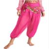 FEESHOW Women's Tribal Belly Dance Pants Arabian Dance Harem Pants with Lace-up Hip Scarf for Halloween Hot Pink Small view 1