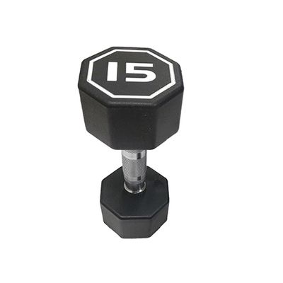 Large digital octagonal rubberized dumbbells unisex rubber dumbbells gym with models (15LB1)