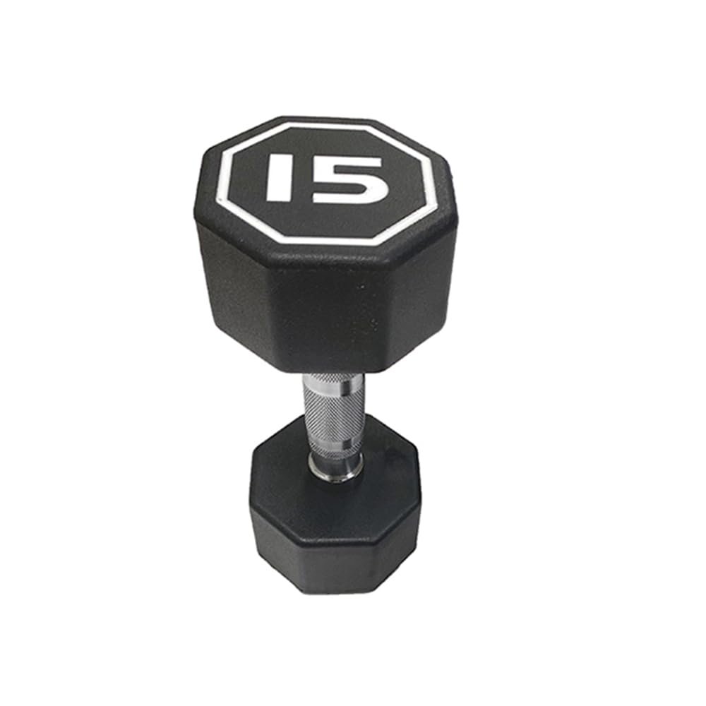 Large digital octagonal rubberized dumbbells unisex rubber dumbbells gym with models (15LB1)