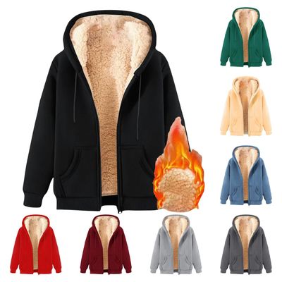 Unisex Women's Fleece Zip up Hoodie Warm and Cozy Sherpa Lined Sweatshirt Winter Fluffy Sweaters Hooded Jackets Coat