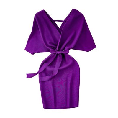 LIXINGHEITANG Spring Summer Women Knitted Sweater Dress Short Sleeve Black Street Ladies s4 Purple M
