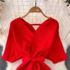 LIXINGHEITANG Spring Summer Women Knitted Sweater Dress Short Sleeve Black Street Ladies s4 Purple M view 2