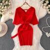 LIXINGHEITANG Spring Summer Women Knitted Sweater Dress Short Sleeve Black Street Ladies s4 Purple M view 3