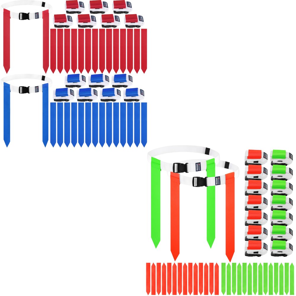 MIUONO Flag Football Belts, Red and Blue Flags with White Belts, Orange and Green Flags with White Belts, 28 Player Training Bundle