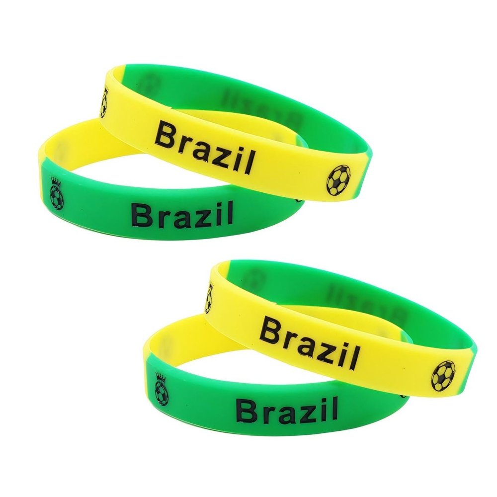 4 Brazil Silicone Bracelets, Football Silicone Bracelets, Athlete Football Fans Cheering Wristbands, Outdoor Sports Elastic Wristbands