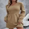 LIXINGHEITANG Solid Knit Sweater Dress, Elegant Long Sleeve A-Line Women Clothing s1 S view 2
