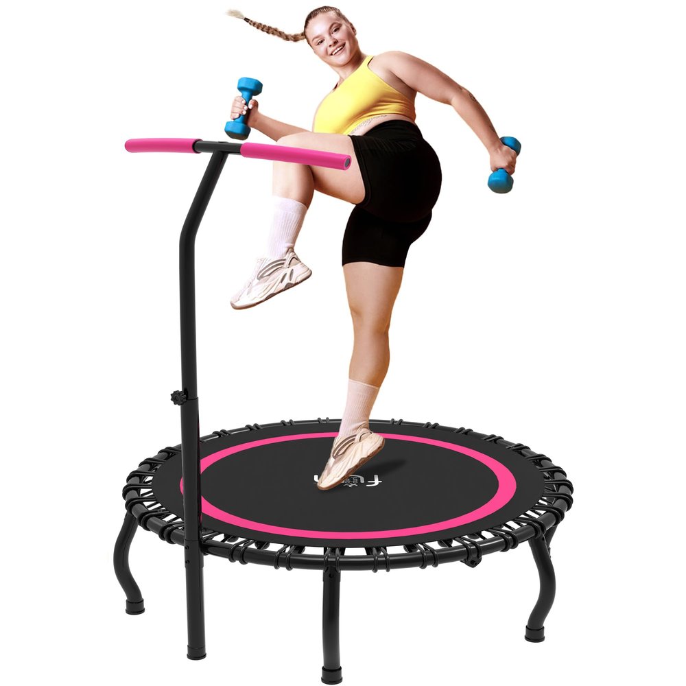 Jump Into Fun 40" Rebounder Mini Tranpoline Indoor for Adults, 330LBS Foldable Fitness Tranpoline Adults with Adjustable T-Bar Handle, Slient Exercise Rebounder for Indoor/Garden Workout