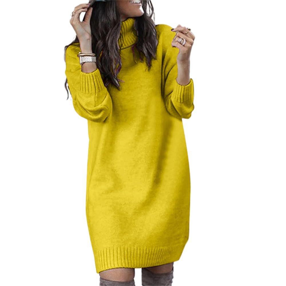 LIXINGHEITANG Women Winter Loose Sweater -Length Dress Long Sleeve Autumn Turtleneck Warm Knitted Casual s5 Yellow S