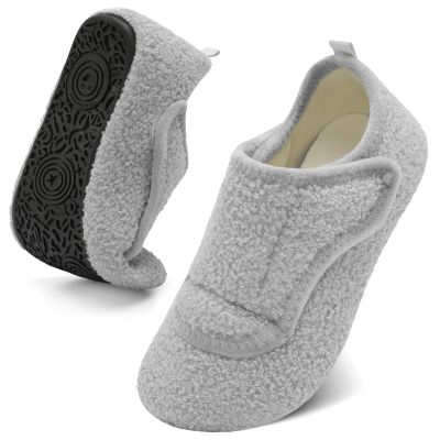 BARERUN Wide Diabetic Shoes for Women Men Adjustable Walking Shoes Comfortable Arthritis Edema House Shoes Non-slip Indoor Outdoor Slippers Grey 5.5-6.5 Women 4-5 Men