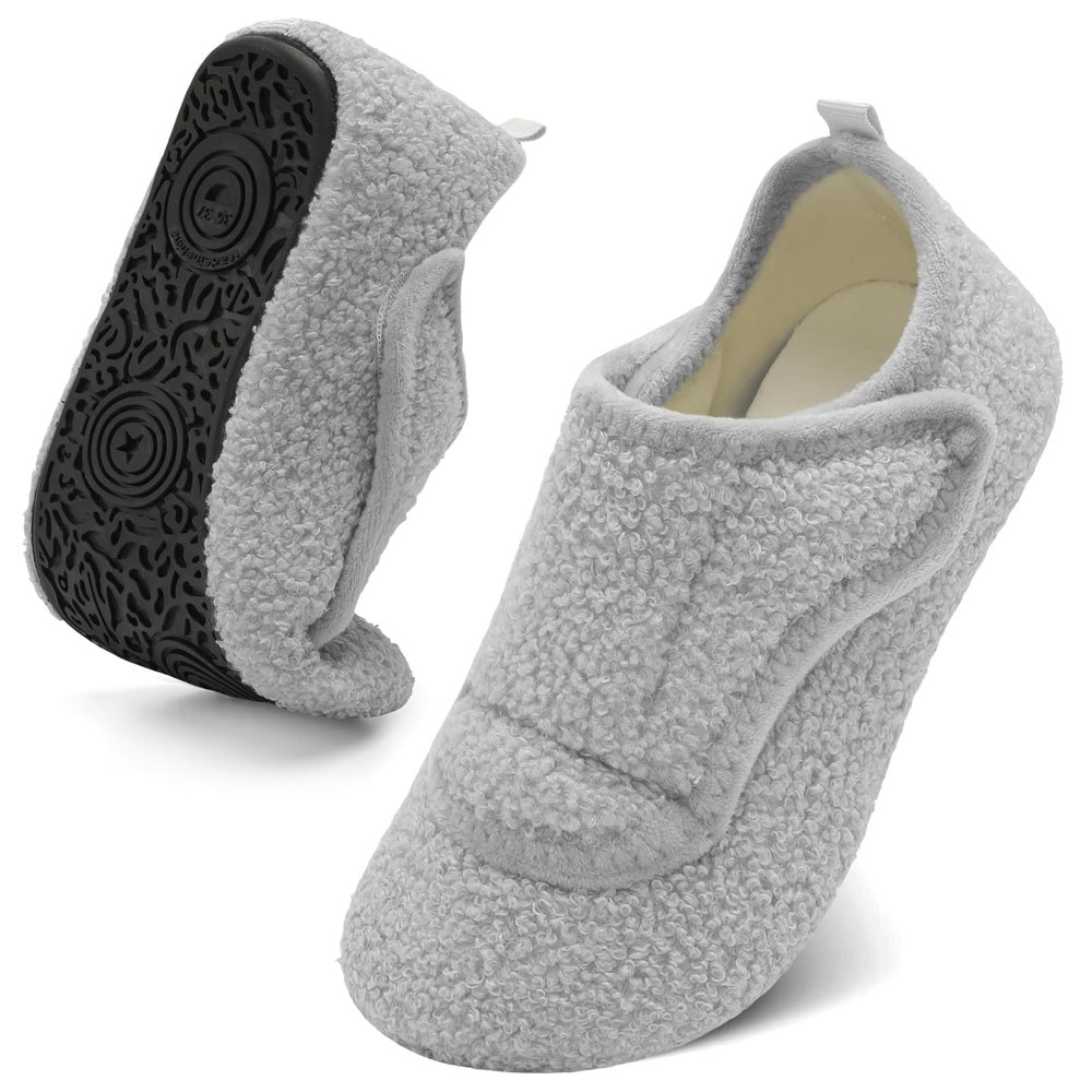 BARERUN Wide Diabetic Shoes for Women Men Adjustable Walking Shoes Comfortable Arthritis Edema House Shoes Non-slip Indoor Outdoor Slippers Grey 5.5-6.5 Women 4-5 Men