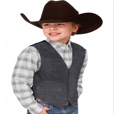 Boys Cowboy Vest for Kids Western Wear Suede Leather Vest Gray Waistcoat Size 8