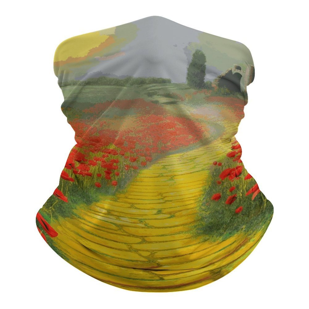 Poppies Field Yellow Brick Road Neck Gaiter UPF 50+ Sun Protection Face Mask Elastic Balaclavas Bandana Cooling Face Cover Scarf Cycling Neck Warmer Breathable Headwear for Men Women