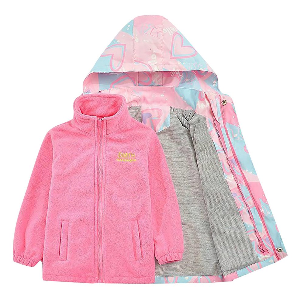 Kids Girls Windproof Coat Girl Detachable Liner Fleece Zipper 2PC Jacket Child Winter Windproof (Pink, 3-4 Years)