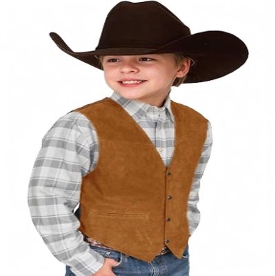 Tesscy Boys Western Vest for Kids Leather Khaki Suede Cowboy Vest Retro Waistcoat Size 7