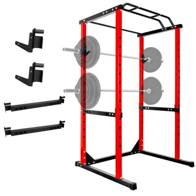 Power Cage, Power rack with a load capacity of 1200 pounds, Weight Cage with 14-Speed Adjustable Squat Bar, power racks for home gym-Stainless Steel (Red)