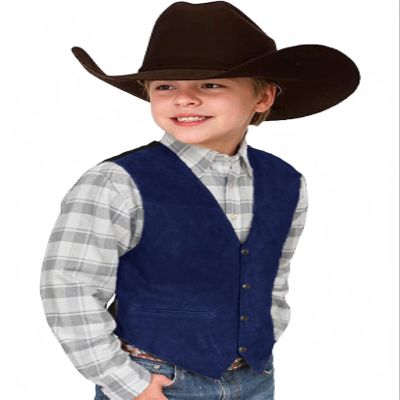 Boys Cowboy Vest for Kids Western Wear Suede Leather Vest Blue Waistcoat Size 8