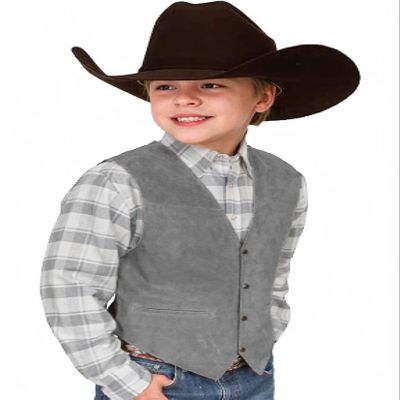 Boys Vests Suede Leather Cowboy Style Vest Western Retro Grey Waistcoat Size 12