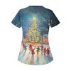 Christmas Scrub Tops for Women Stretchy Vneck Short Sleeve Cute Animals Xmas Printed Nurse Holiday Working Uniforms view 2
