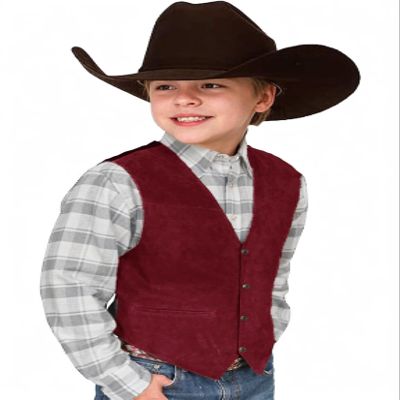 Toddler Cowboy Vest for Boys Western Suede Leather Burgundy Vest Retro Waistcoat Size 3