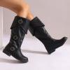 SACFOF Mid Calf Boots for Women Vintage Halloween Renaissance Costume Boots Goth Buckle Strap Gothic Steampunk Shoes view 3