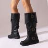 SACFOF Mid Calf Boots for Women Vintage Halloween Renaissance Costume Boots Goth Buckle Strap Gothic Steampunk Shoes view 4